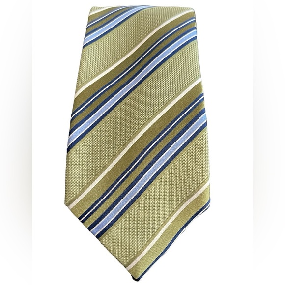 🔥🔥Countess Mara 100% silk tie. Gorgeous & classic stripe - sage/olive/blue - Picture 1 of 5